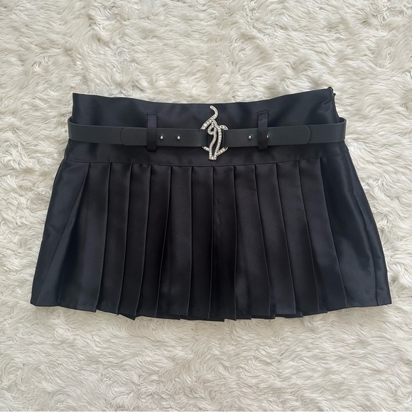 Baby Phat x Forever 21 Skirt Pleated Mini Satin Jeweled Belt Y2K Black Sz XS - Picture 3 of 12